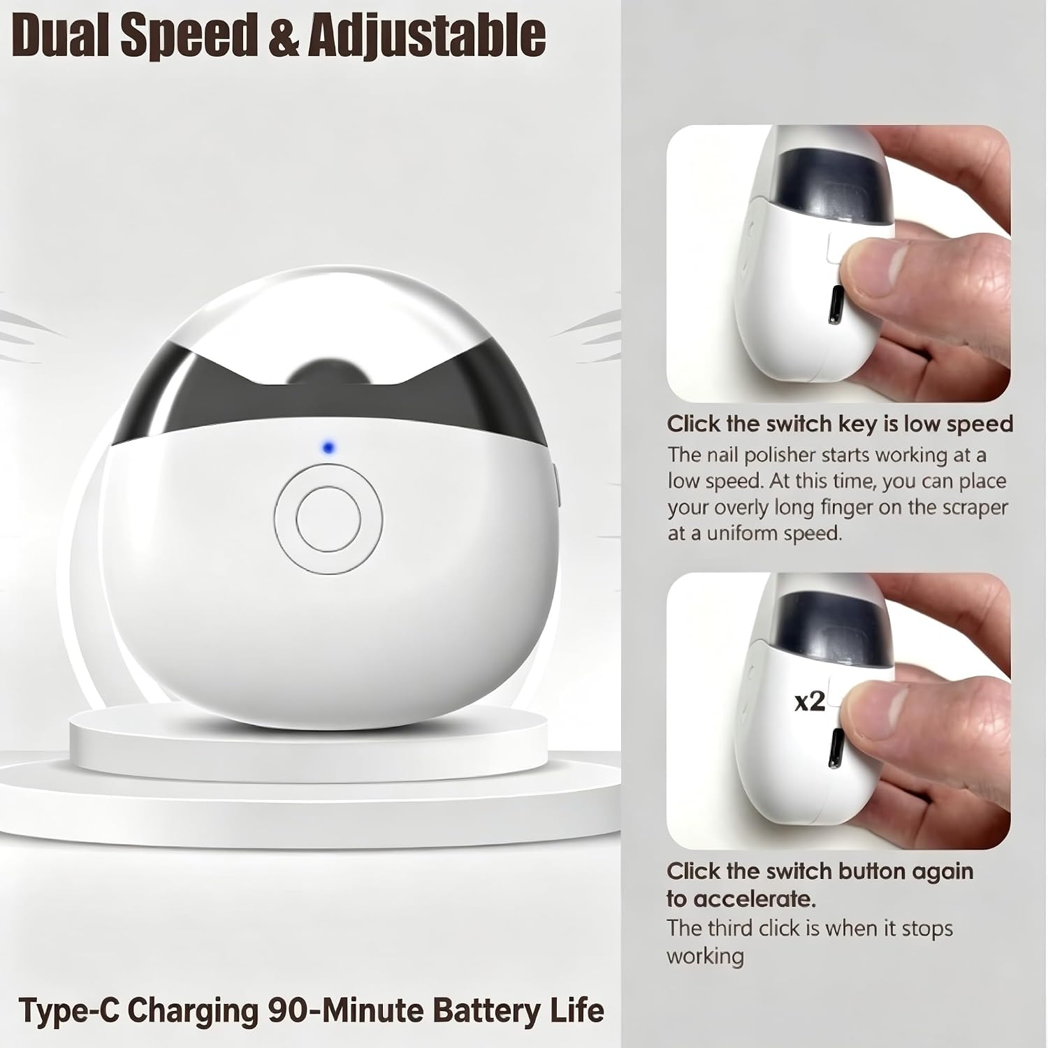 CACHIL Electric Nail Clipper - Baby Nail Trimmer Electric with 3-Speed Automatic Nail Trimmer with LED Light & Clip Storage - USB Rechargeable for Baby, Kids,Seniors, Adults