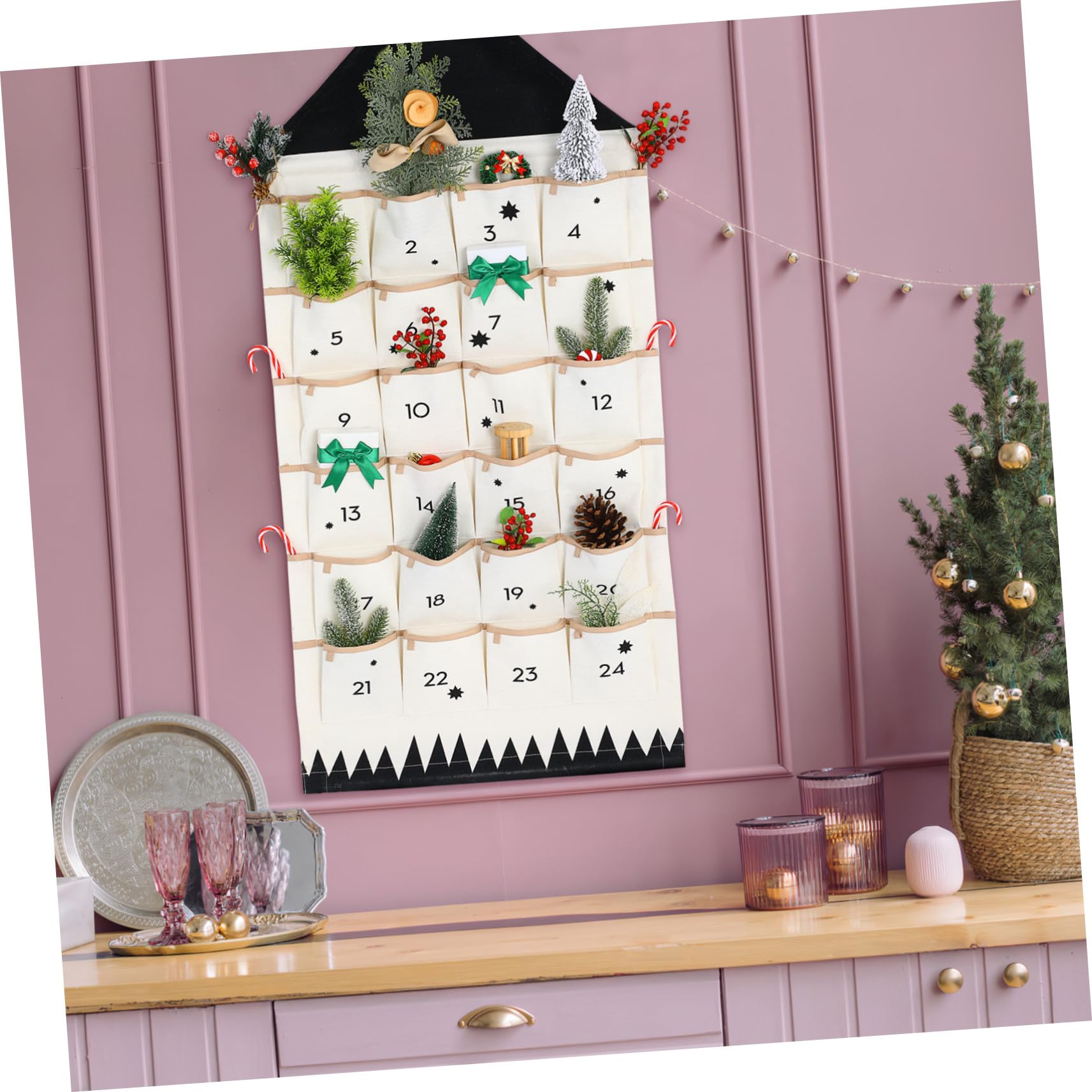 Weihnachtskalender Aufbewahrungstasche Fächer Wandbeutel Hängend Großes Fassungsvermögen Wiederverwendbarer Adventskalender Organizer Für Weihnachtsdeko Geschenkbeutel