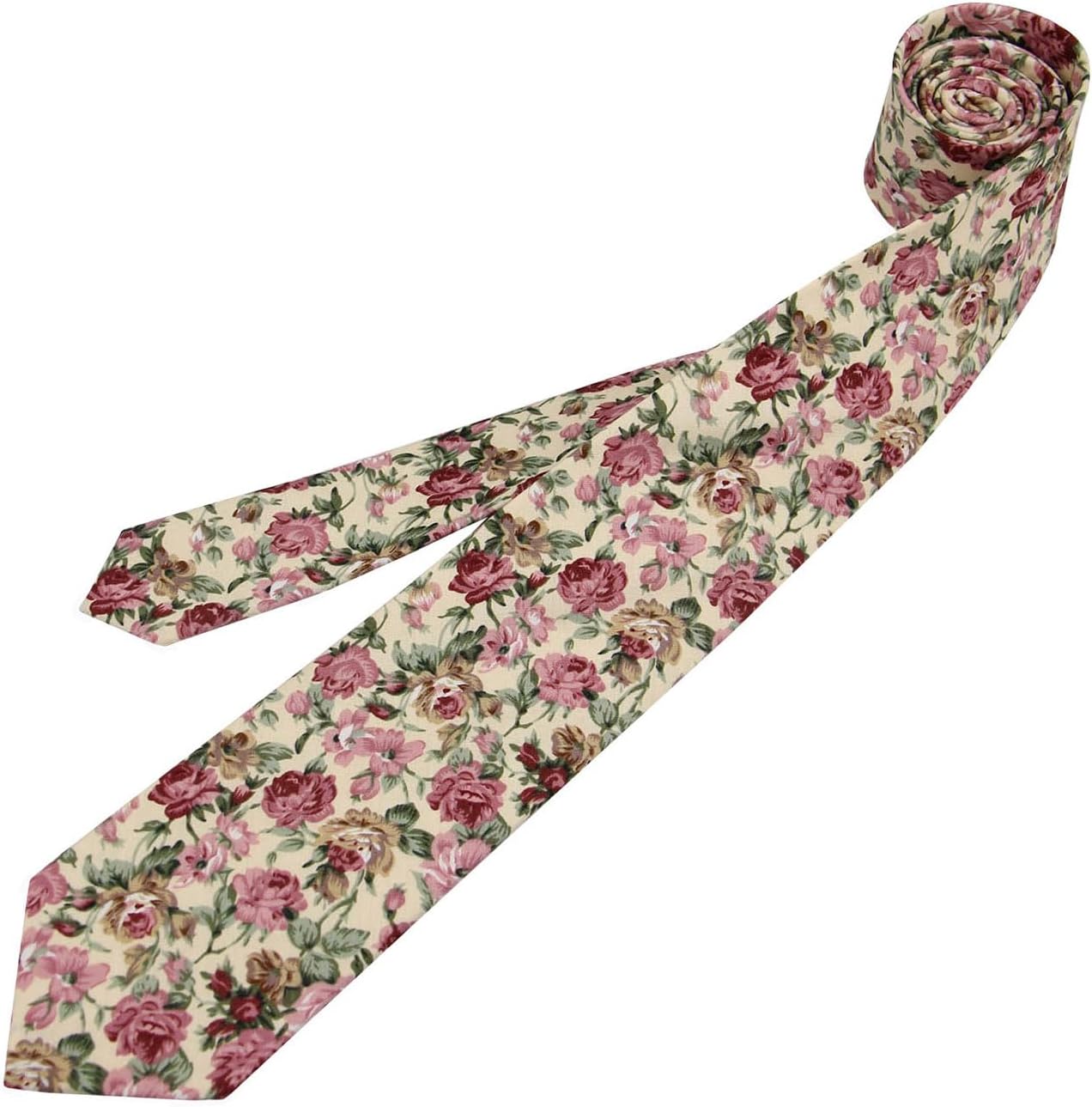 Mens Floral Pattern Ties - Cotton Print Necktie - Wedding Groomsmen