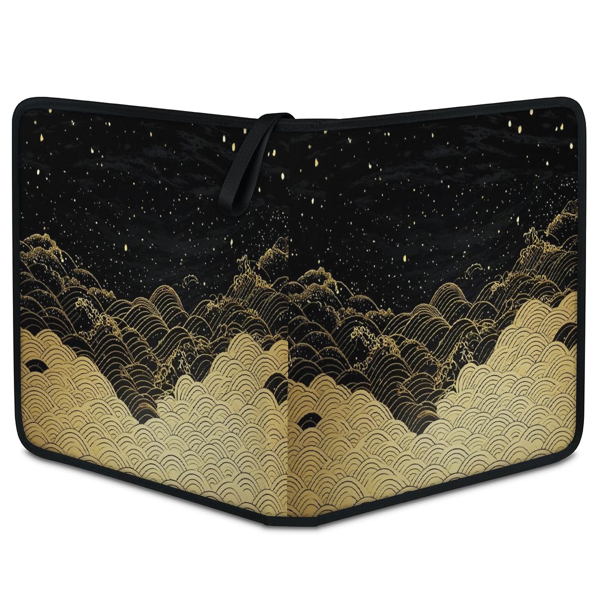 Carpeta de tarjetas coleccionables con 9 bolsillos con impresión japonesa, álbum de tarjetas de ondas doradas con fundas extraíbles, libro de tarjetas impermeable con cremallera, capacidad para 50