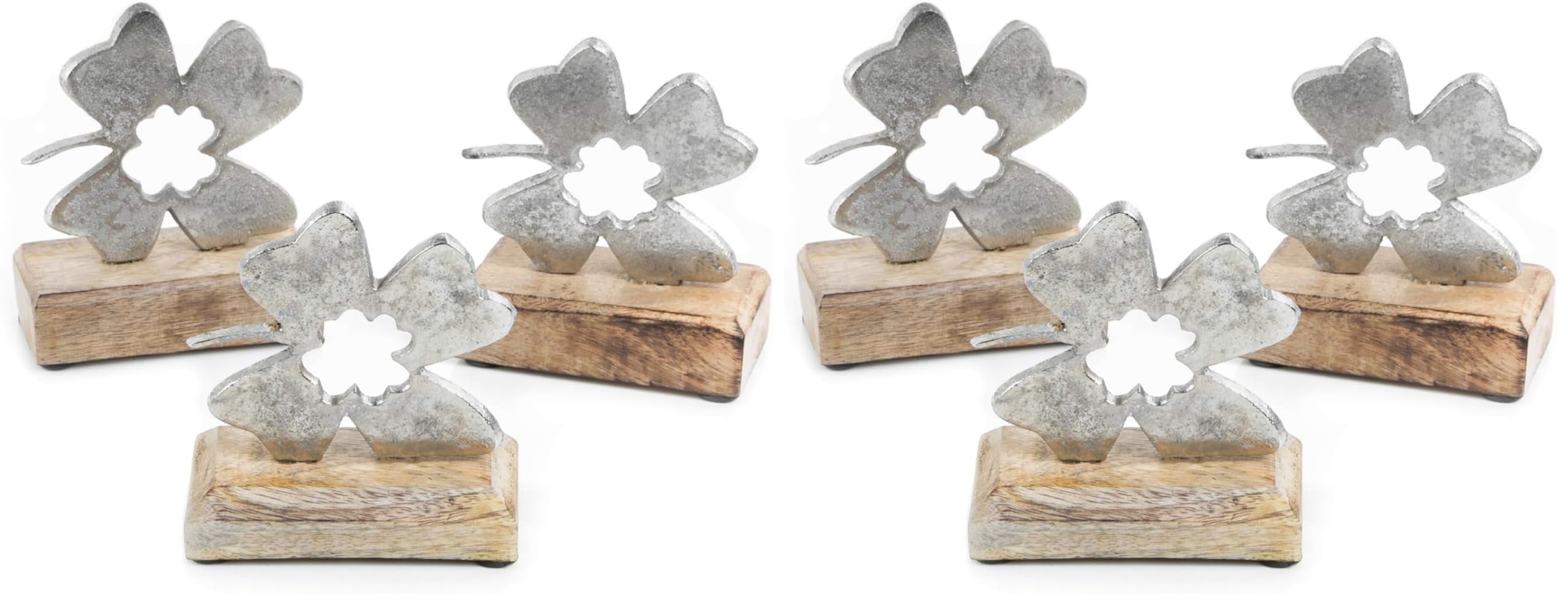 Logbuch-Verlag 3 Kleeblatt Glücksbringer Ostern Glücksklee vierblättrig Silber Metall Geschenk Hochzeit Geburtstag 13 cm Deko (Packung mit 2)