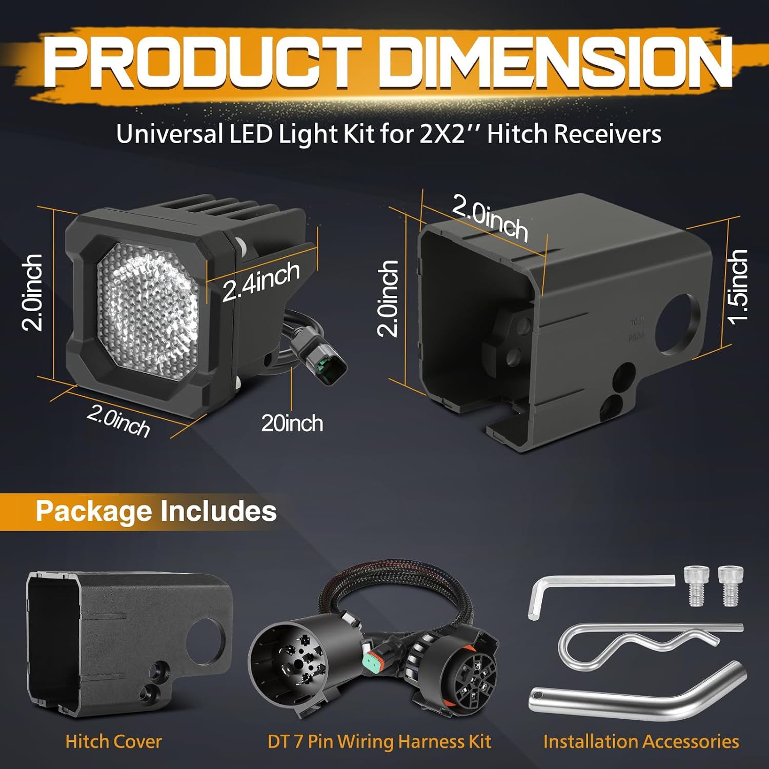 Hitch Mount Reverse Light Kits, Universal Flood Hitch Light Pods for 2x2 Inch Trailer Receiver Backup Light Hitch Harness Compatible with 7-Way Socket for Trucks Pickup Off Road