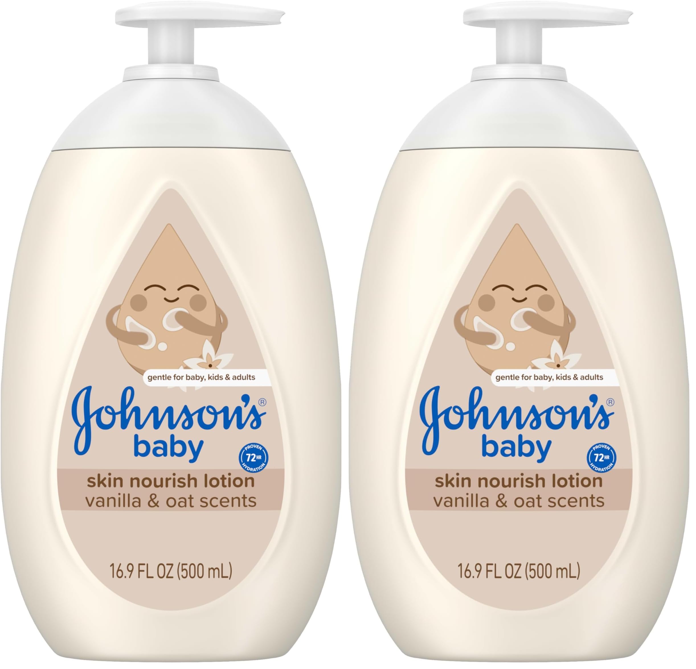 Skin Nourish Moisturizing Baby Lotion for Dry Skin with Vanilla & Oat Scents, Gentle & Lightweight Body Lotion for The Whole Family, Hypoallergenic, Dye-Free, 16.9 fl. oz (Pack of 2)