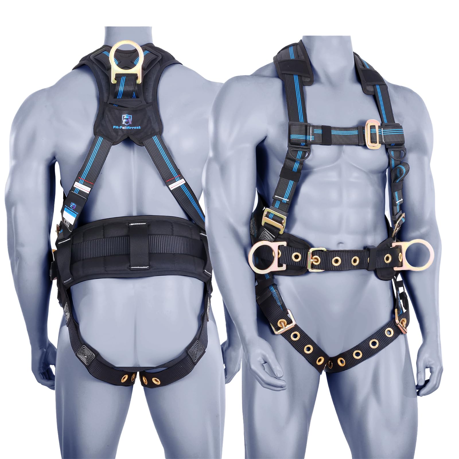 FHFallArrest Safety Harness Fall Protection Kit,5pt Full-Body Roofing harness with Support Waist Pad,Vented & Padded Shoulder For Construction(XL/2XL)