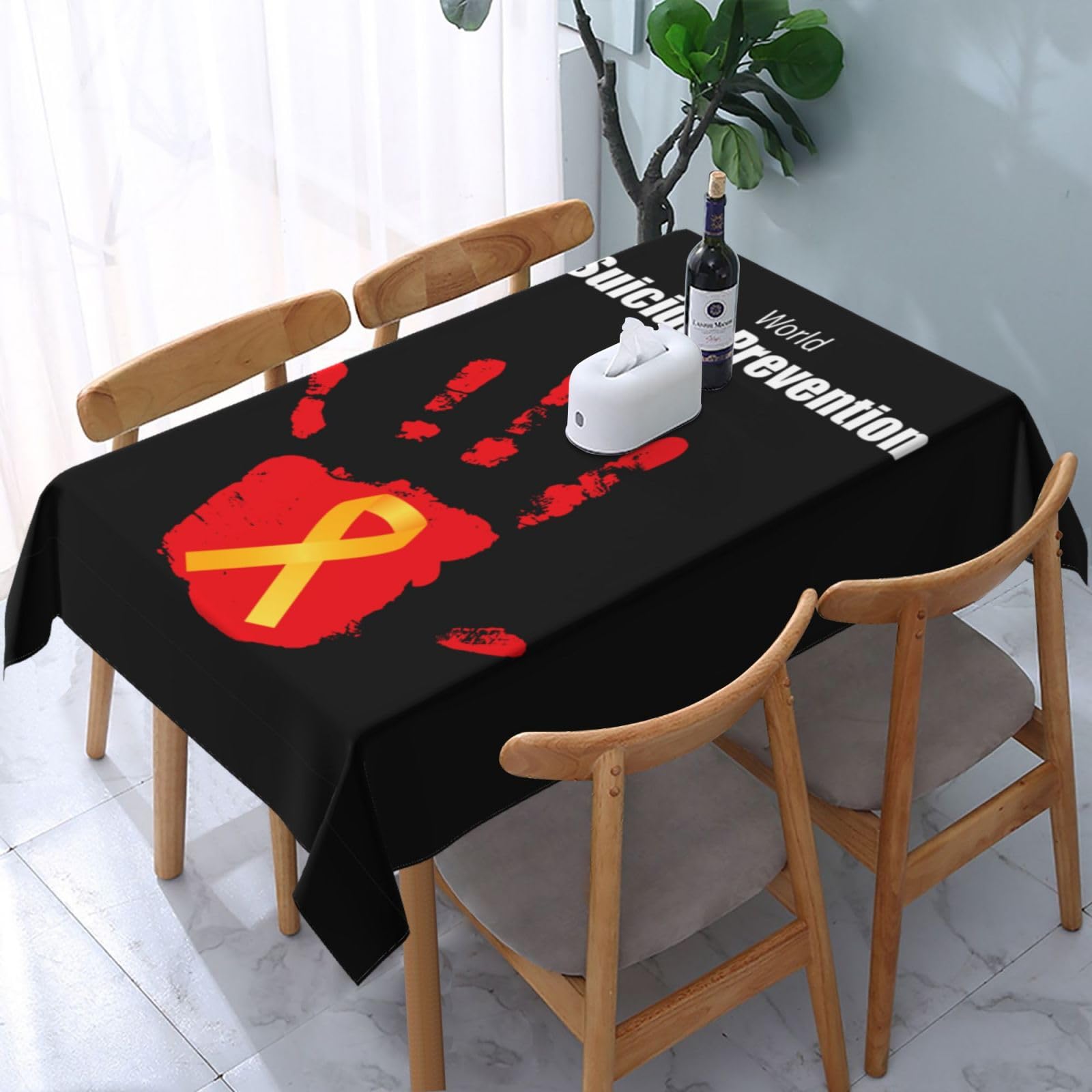 JunHeArt Suicide Prevention Awareness Month Tablecloth Rectangle Table Cover Washable Table Cloths Decor For Kitchen 54" X 72"