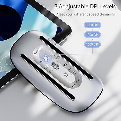 Miniatura 7 de Uiosmuph Ratón inalámbrico G11, mouse de computadora recargable USB C, ratones silenciosos delgados de 2.4 GHz óptico con receptor USB Nano y