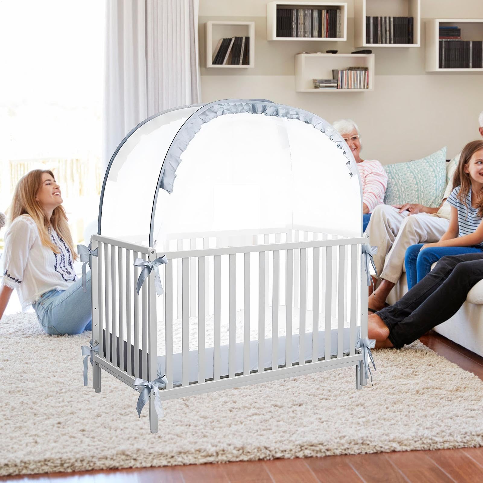 Crib Net, Pop-Up Baby Crib Tent, 27.56x51.18x55.12 inches, Breathable Mesh Bed Protection, Steel Wire Bracket, Lightweight 800g, Compact Size, Colors White Gray Pink, Safe