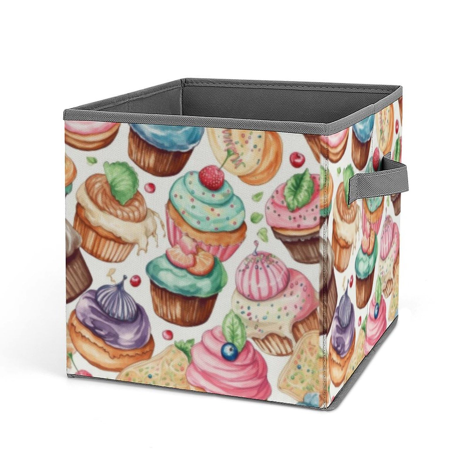JTREHY Cupcakes Donuts Muffins Sugar Printed Foldable Storage Box, 10.6 Inches Fabric Storage Box for Wardrobe, Bedroom, Utility Room