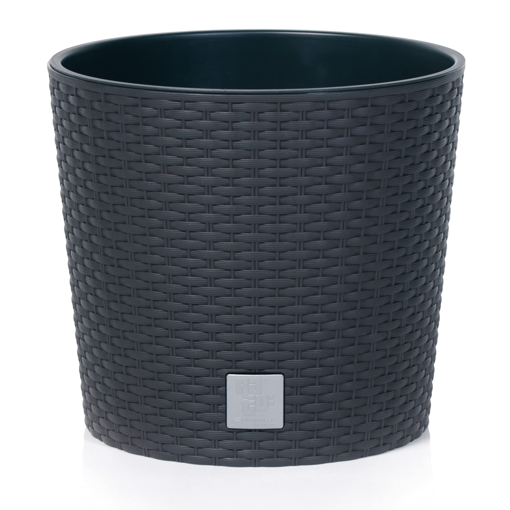 Urbnliving Anthracite Modern Round Plastic Rattan Effect Flower Plant Garden Flower Herb Planter Pot (, 200Mm)