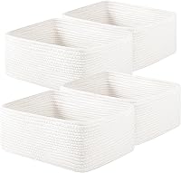 OIAHOMY 4-Pack White Woven Rope Storage Baskets 14x11x6in - Shelf Organizers for Books, Clothes, Toys in Living Room, Nursery, Bedroom