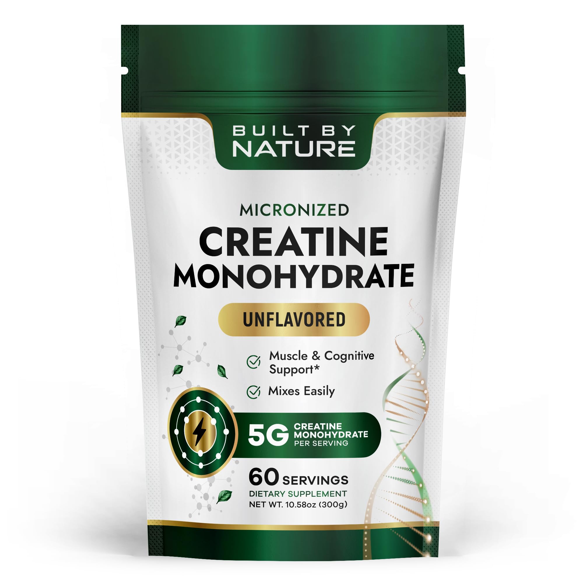 Built by Nature Creatine Monohydrate Powder, Unflavored, 300g