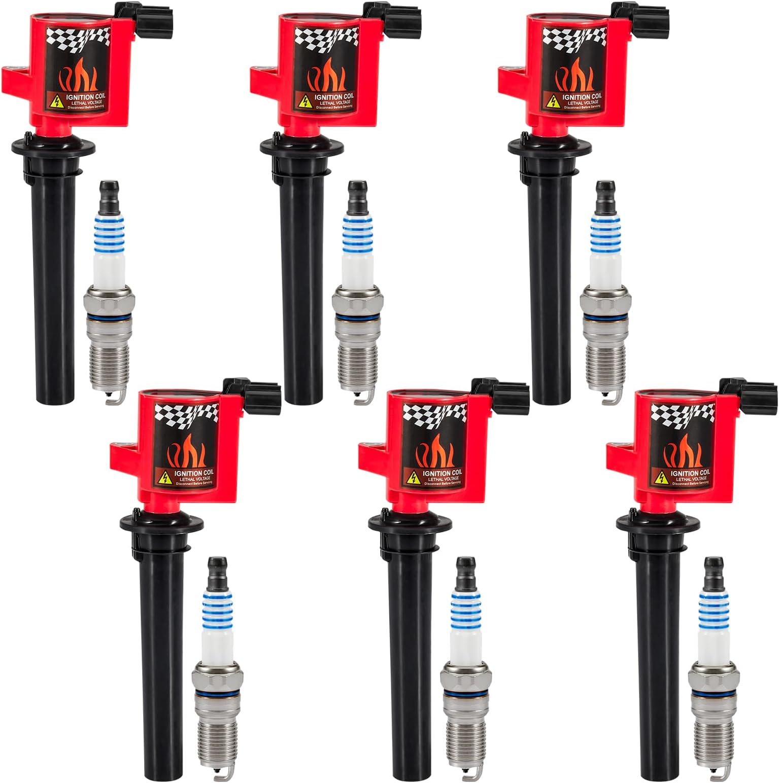 CarBole 6 Ignition Coil Packs DG500 FD502 and Spark Plugs