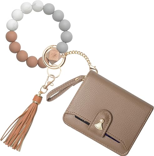 Billetera Multiusos de Alta Capacidad con Llavero, Soporte para Tarjetas con Cremallera, Monedero con Pulsera de Muñeca, Llavero de Bangle con