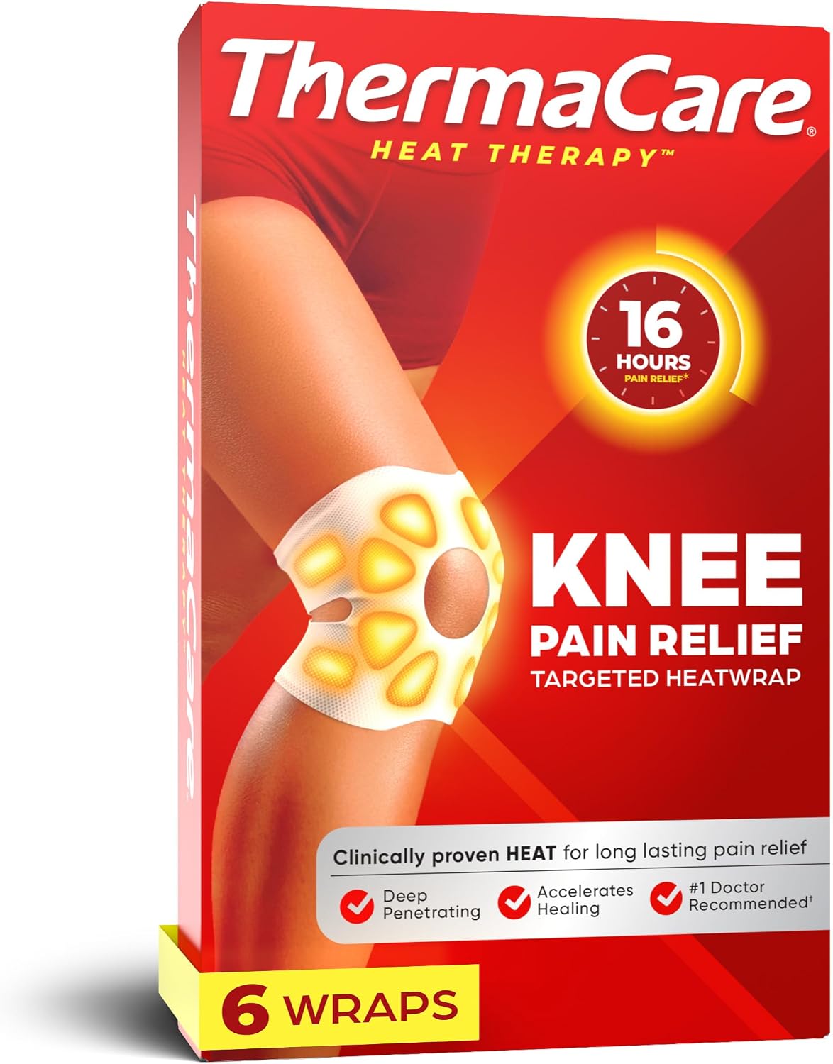 ThermaCare Knee Heat Wraps for Pain Relief, Heating Pads, 6 Count