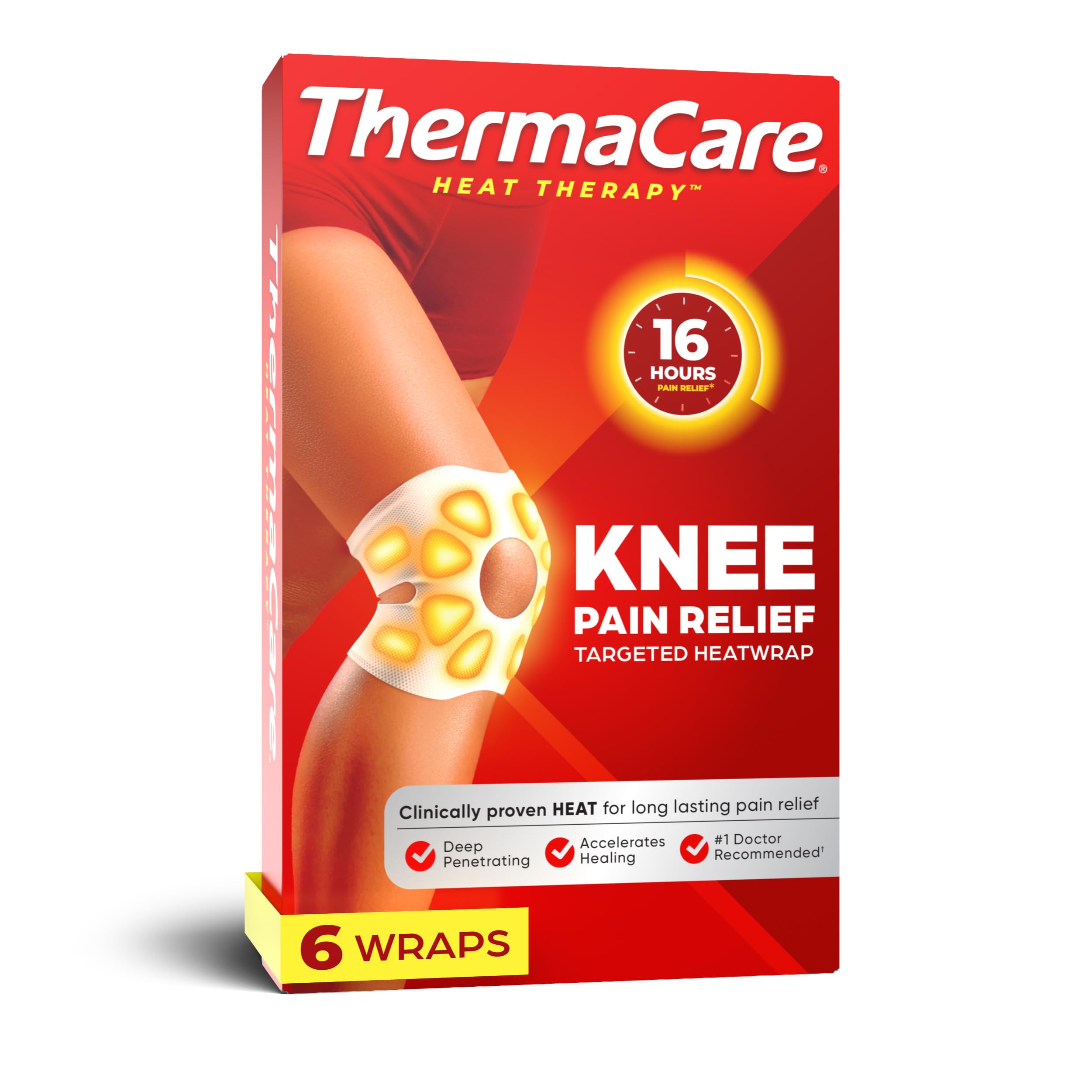 ThermaCare Knee Heat Wraps for Pain Relief, Heating Pads, 6 Count