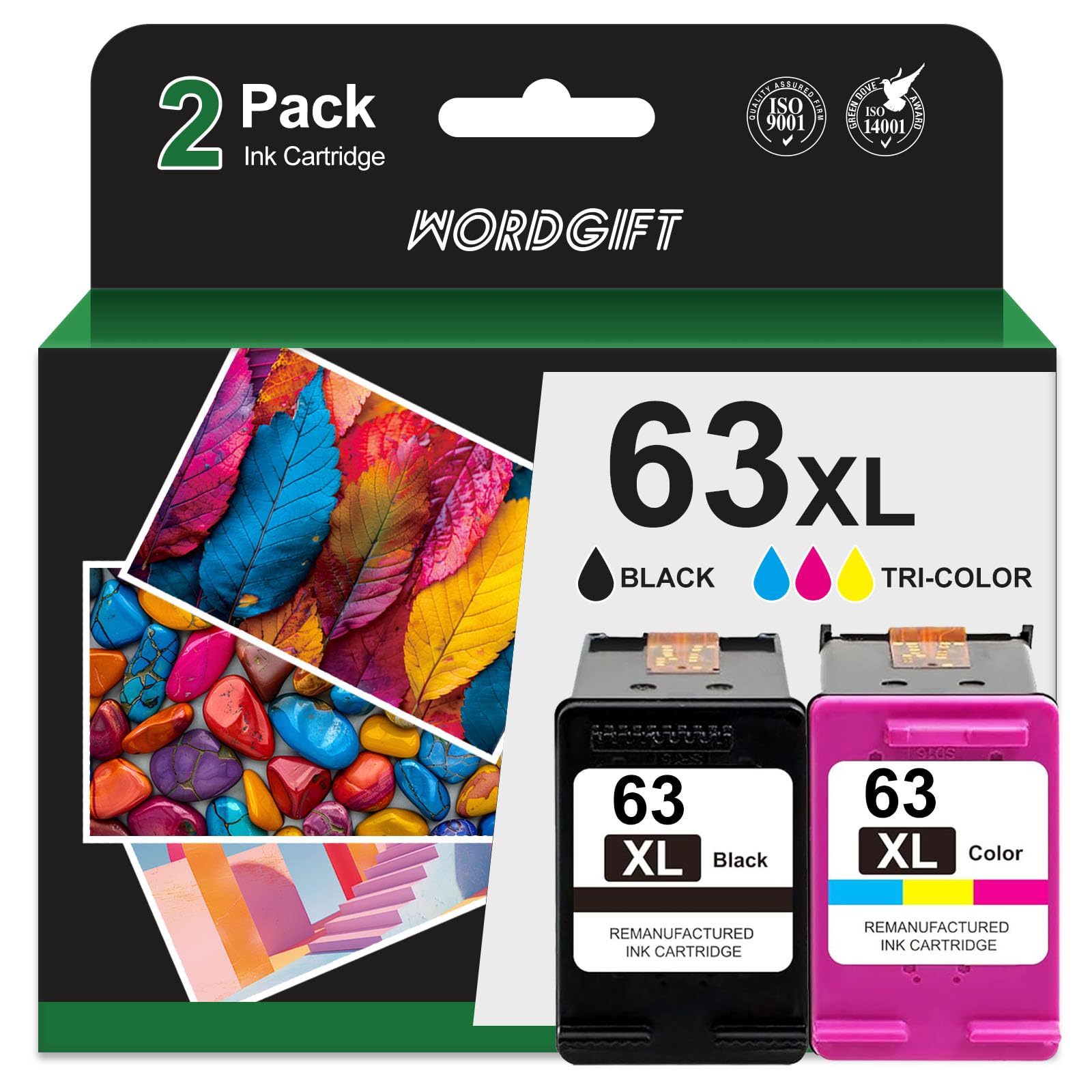 WORDGIFT 63XL Ink Cartridge Combo Pack Remanufactured for HP 63XL Black Tri-Color 63XL Works for Envy 4510 4520 4511 4650 4655 5255 5258 5200