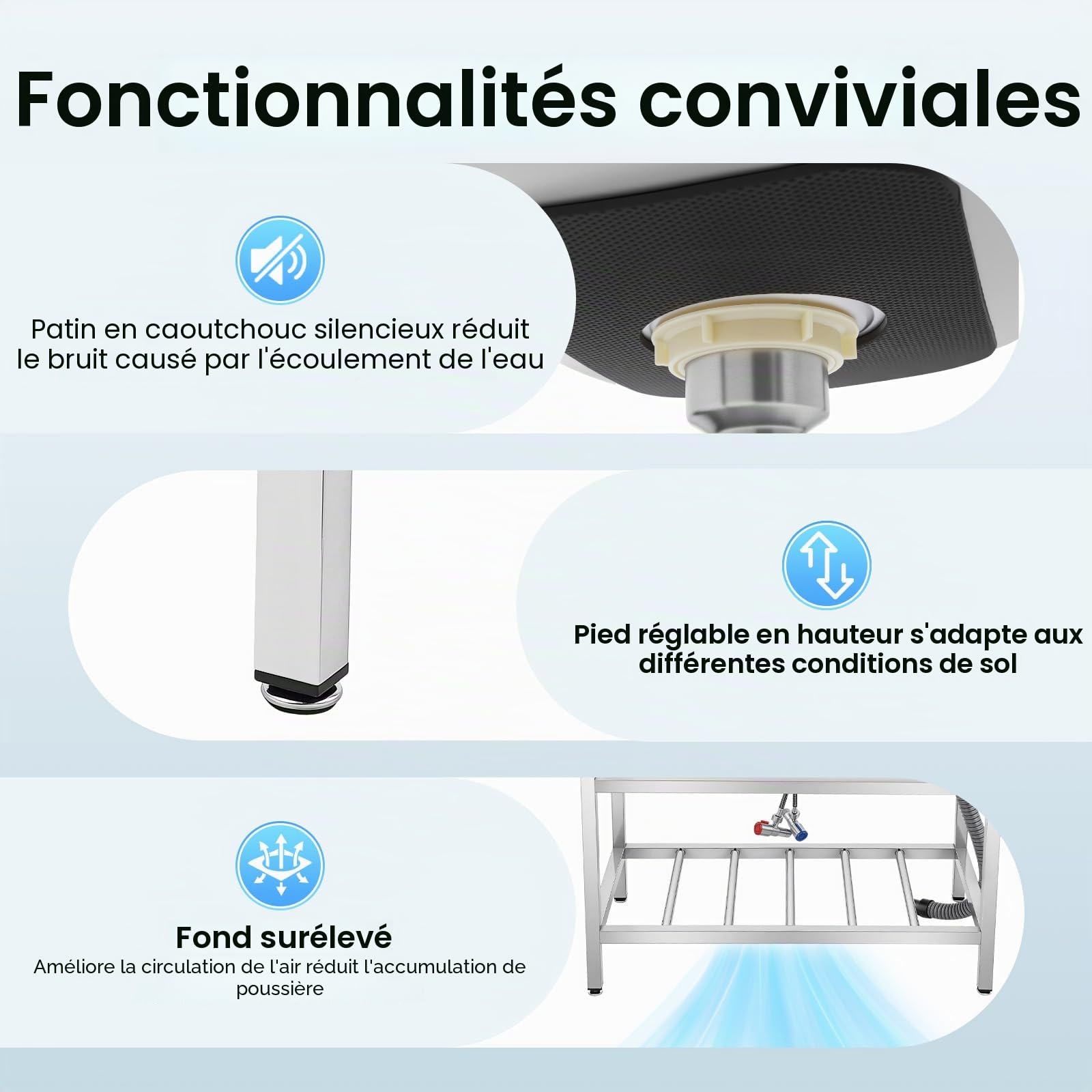 Evier Inox Exterieur,Evier Sur Pied Cuisine,Evier multifonction,Evier Professionnel Avec Robinet Pivotant,Eau Chaude Froide,Double Etagere Rangement,Cuisine Jardin Restaurant Garage