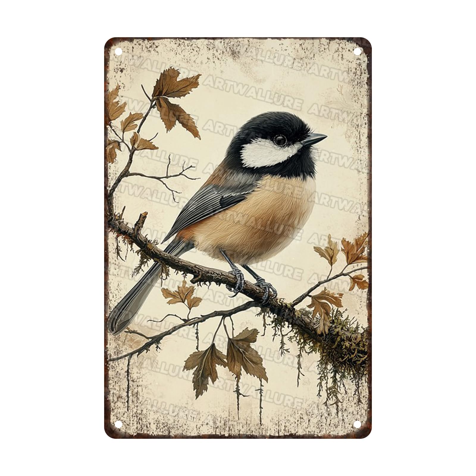 Anceky Metal Sign Vintage Wild Chickadee Bird Tin Sign Wall Decor for Home Kitchen Entryway Backyard Outdoor 12×8 Inch