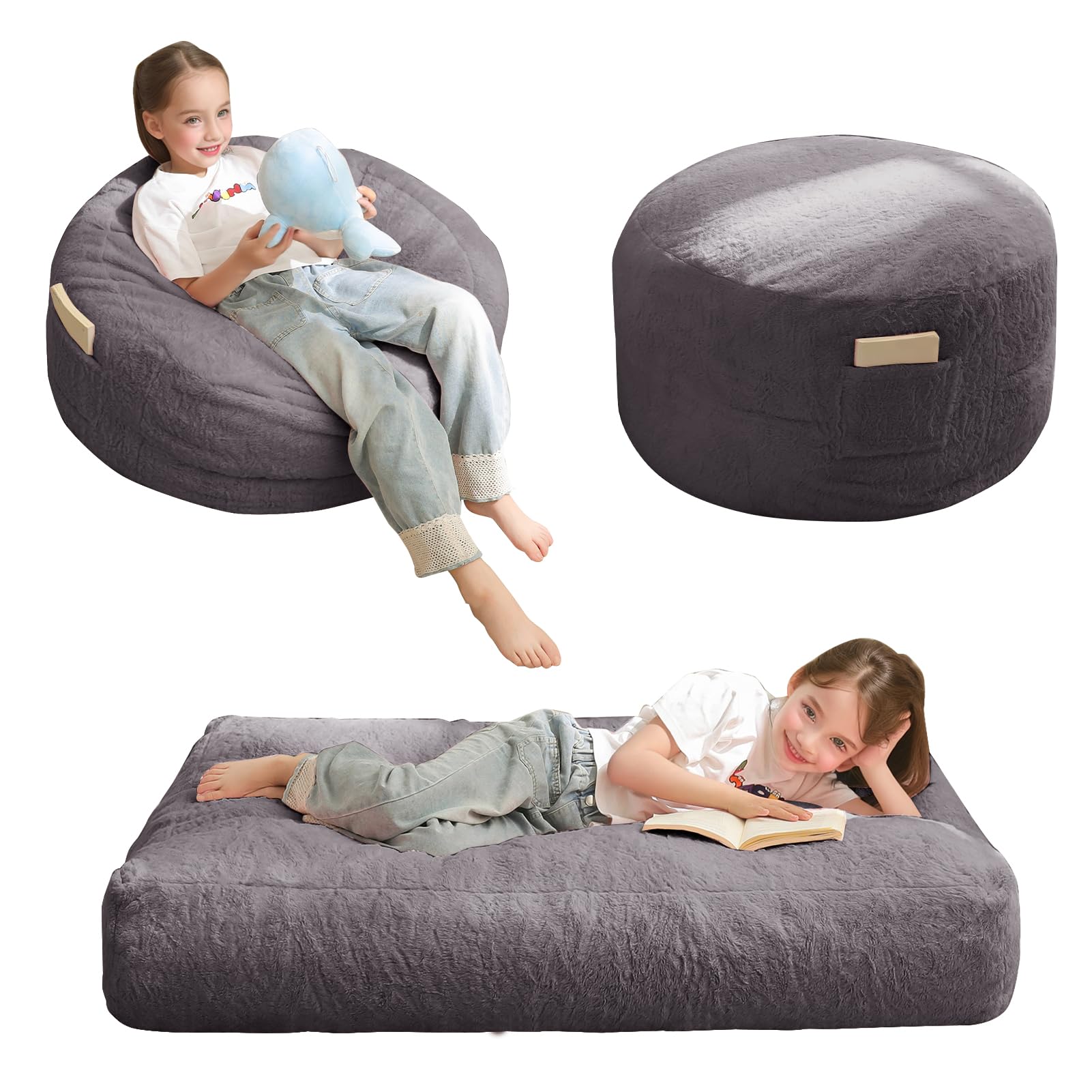 Toddler Bed MAXYOYO Kids Bean Bag Chair Bed - Convertible Floor Sofa With High-Density Foam (Dark Grey) Bean Bag Kids