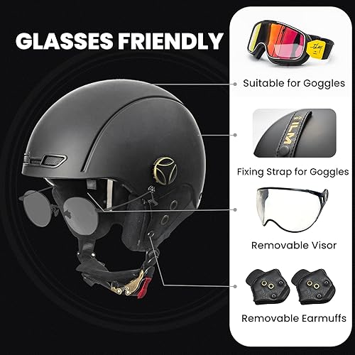 Miniatura 4 de ILM Casco de bicicleta para adultos, casco de esquí, snowboard para hombres y mujeres, con visera extraíble, orejeras ASTM CPSC y CE Z102