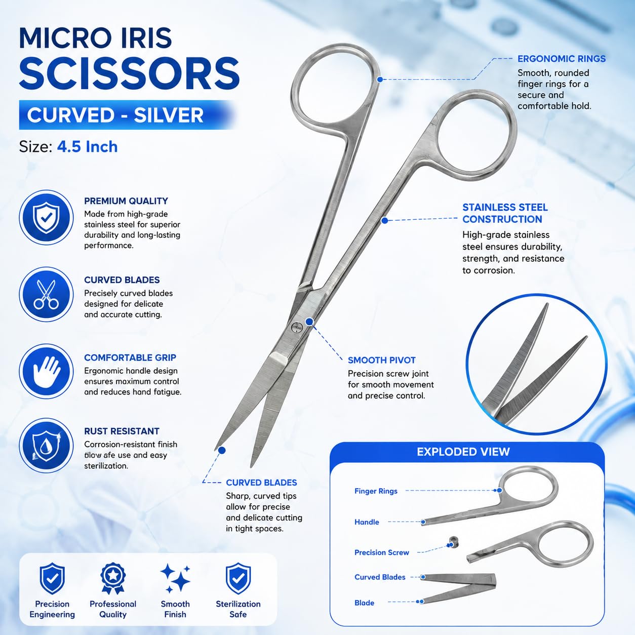 Micro Dissecting Scissors - Surgical Scissors for Skin & More -8