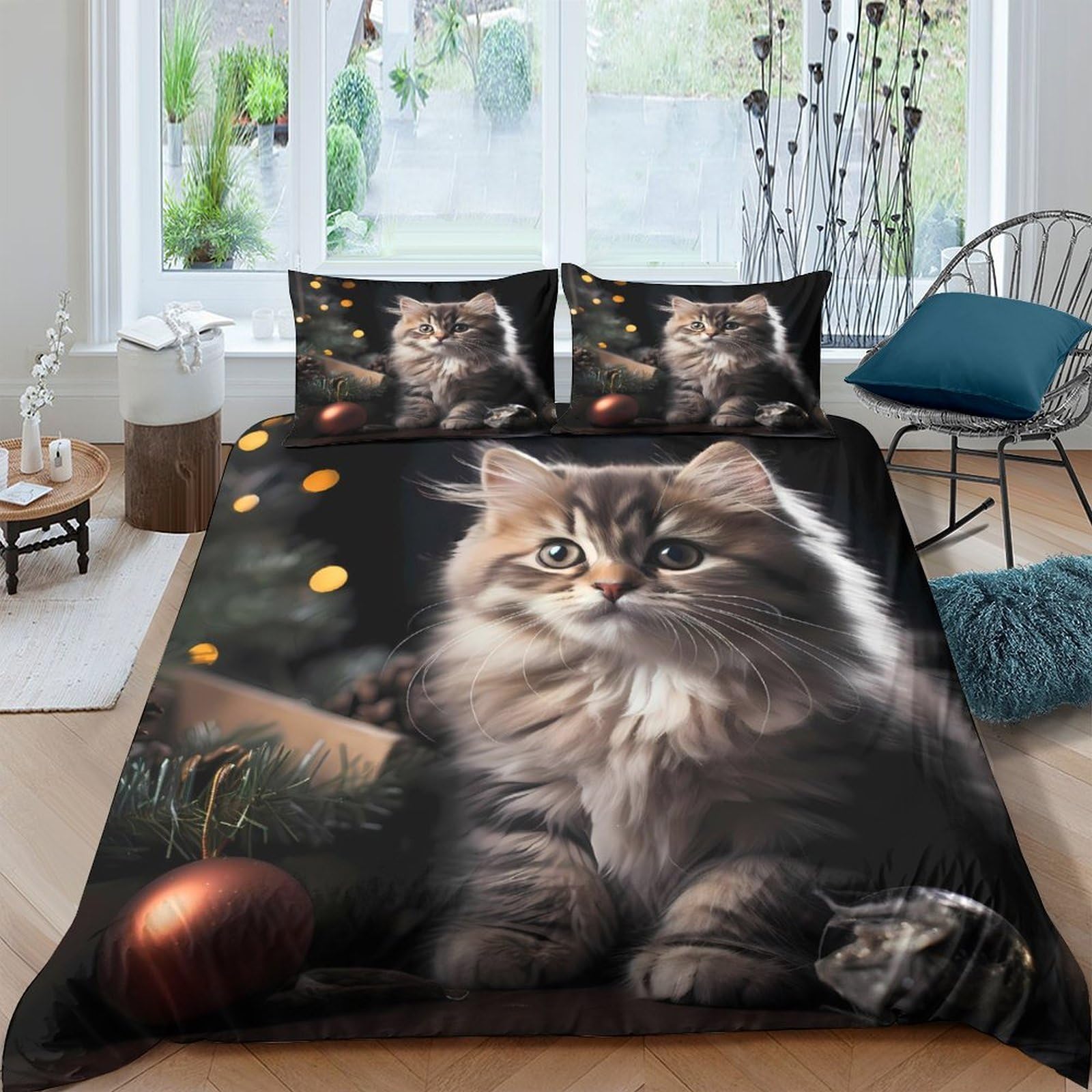 Ctjqhvkz Style-6 3D Printed Cat Portrait Fitted Sheet Microfiber Soft Breathable Forest Scene Bed Cover For Bedroom Guest Room Decor Single（135X200cm）
