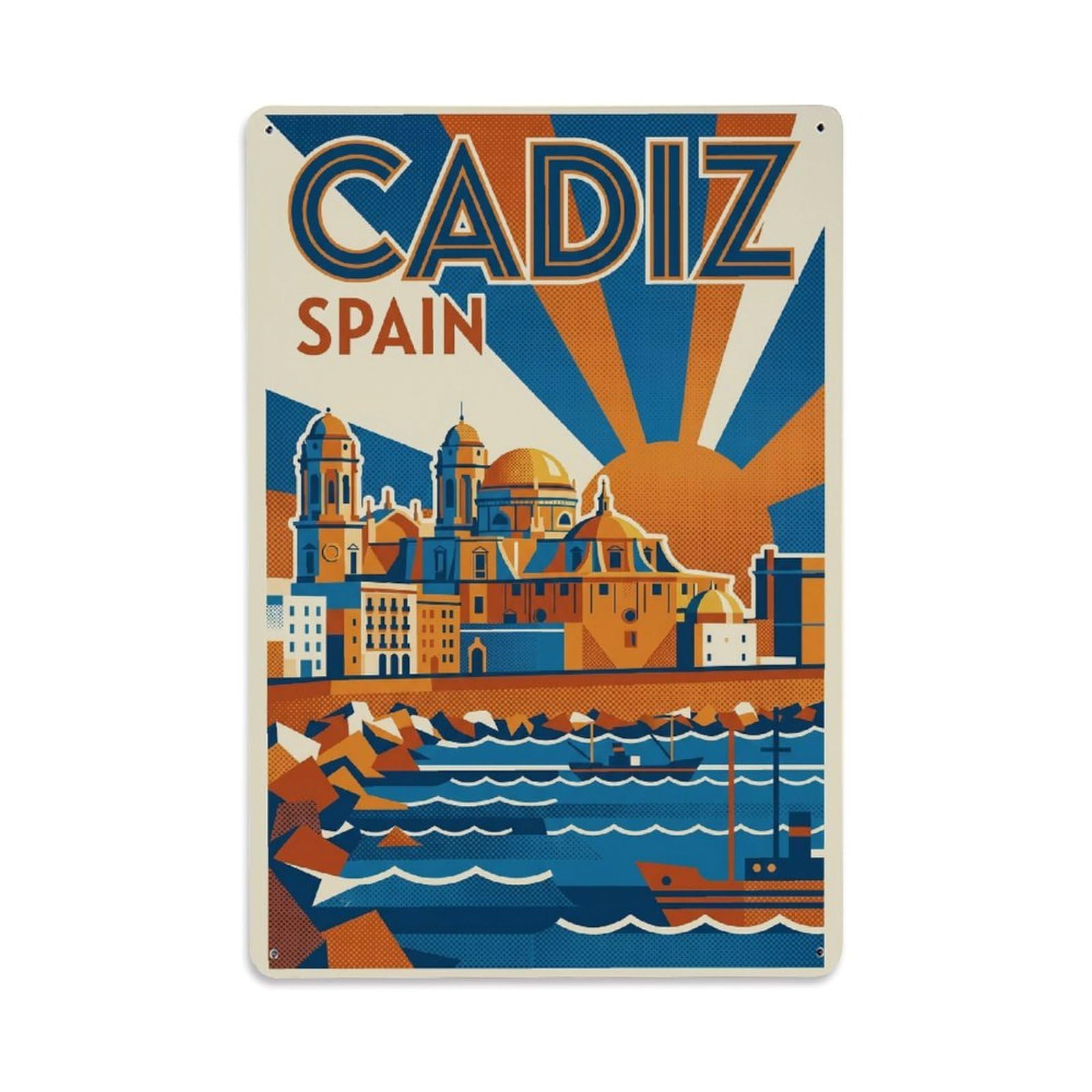 Spain Cadiz Travel Retro Metal Tin Sign Plaque Wall Decor for Cafe, Club Bar, Office, Garden Metal Poster 8x12Inch