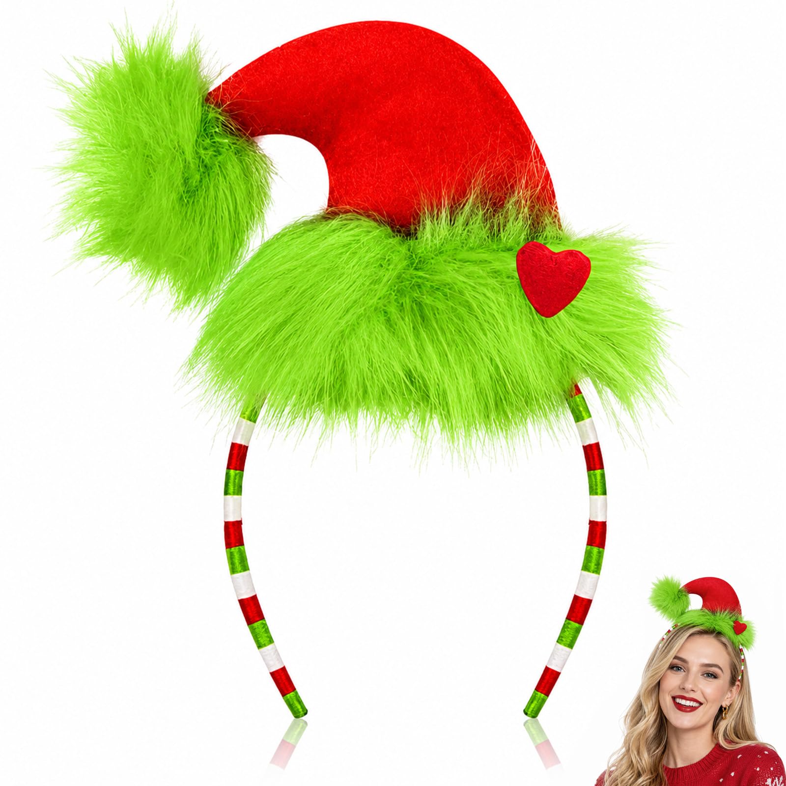 Christmas Green Headband, Furry Christmas Hat Headbands for Women Men