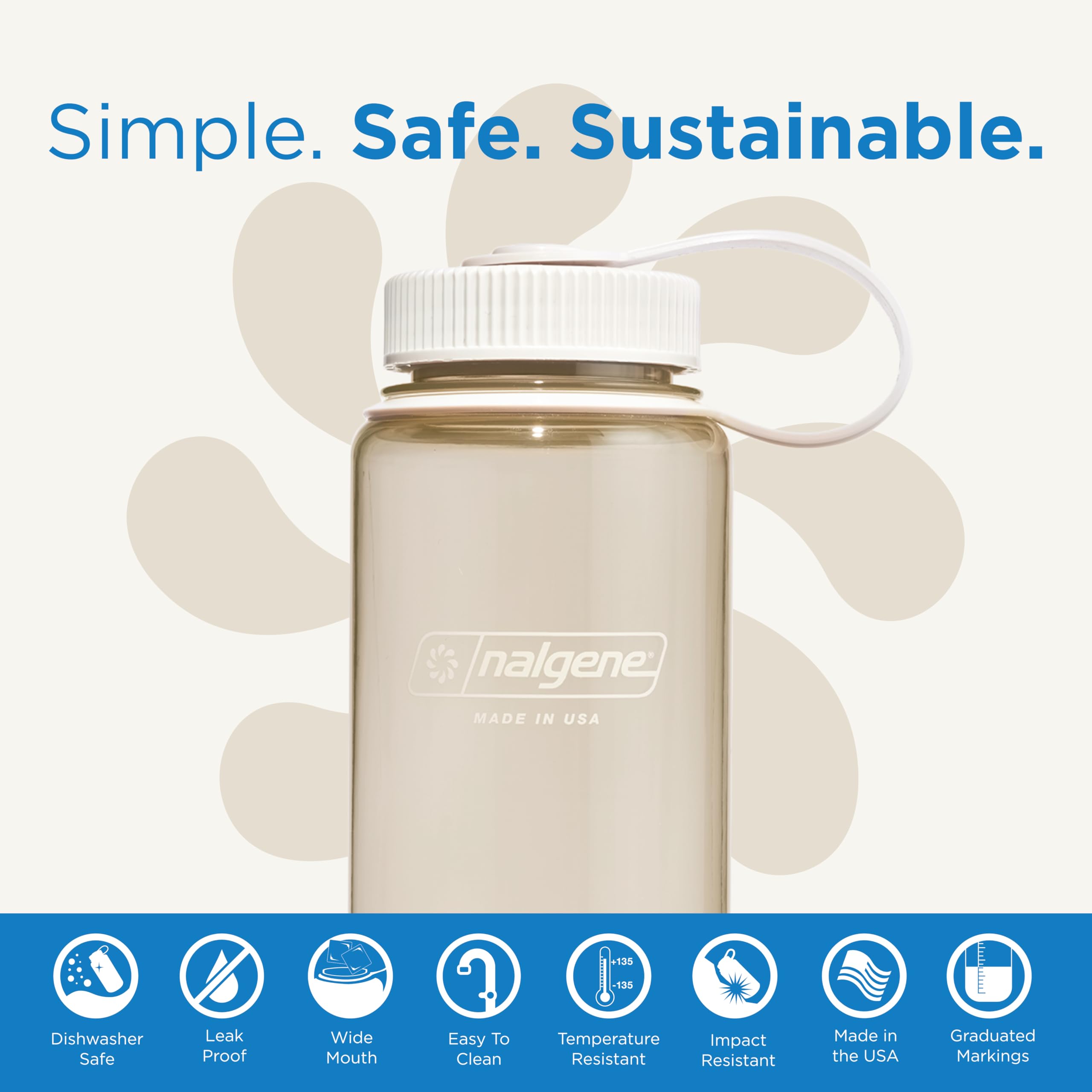 Nalgene Sustain Tritan BPA-Free Water Bottle Made with Material Derived from 50% Plastic Waste (using ISCC certified mass balance), 16 OZ, Wide Mouth, Cotton