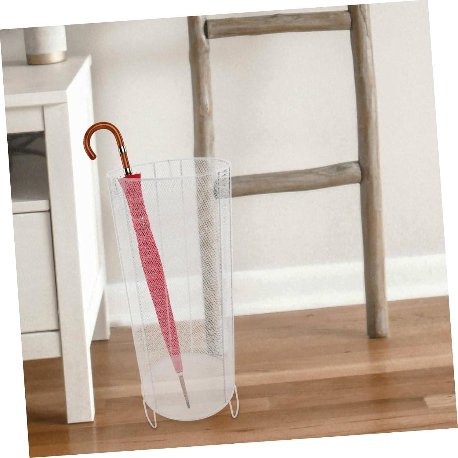 Ciieeo Indoor Metal Mesh Umbrella Stand Organizer Water Tray Stylish Basket for Entryway Home and Office Umbrella Rack White Small