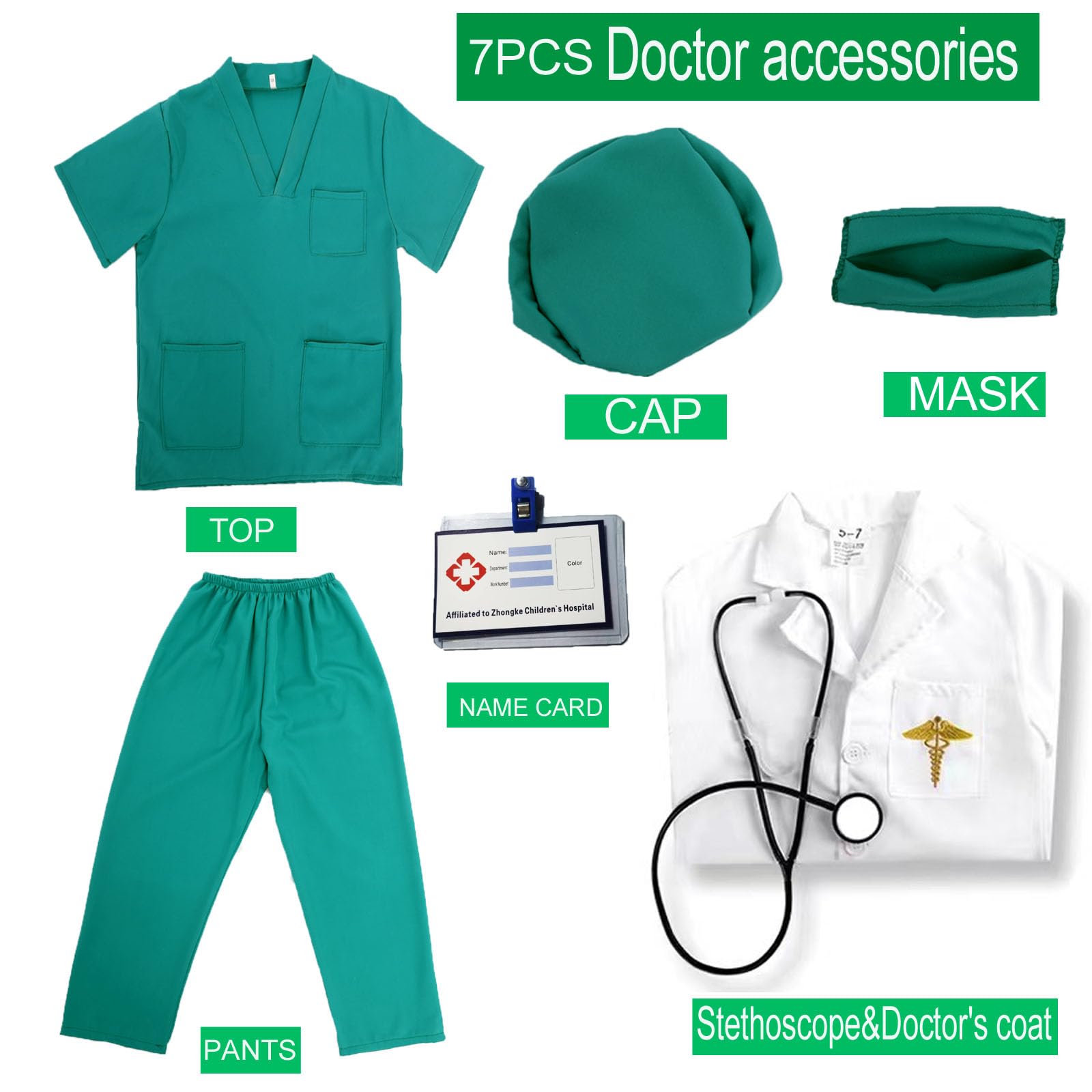 VNNOPG Kids Doctor Costume Doctors Nurse Outfit Set Child Role Play Costumes Fancy Dress Up Playsets with Lab Coat,Stethoscope,Mask and Scrubs Costume(150) - Image 2