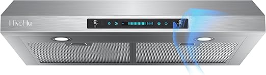 HisoHu 30 Inch Under Cabinet Range Hood with 900-CFM, 4 Speed Gesture Sensing&Touch Control Panel, Stainless Steel Kitchen Vent