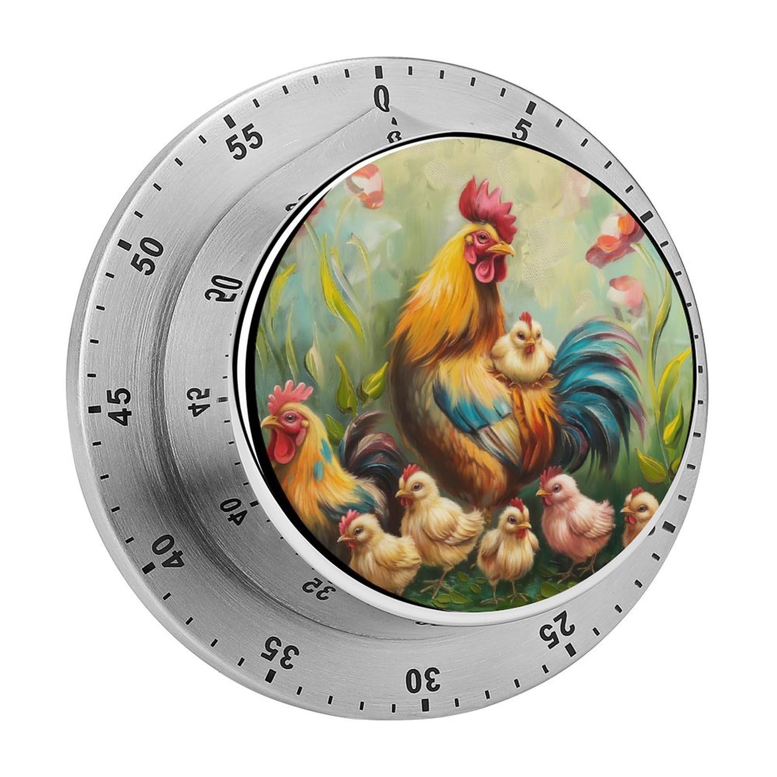 Rooster Flower Kitchen Timer Magnetic Countdown Countup Timer for Cooking Baking 8x8cm