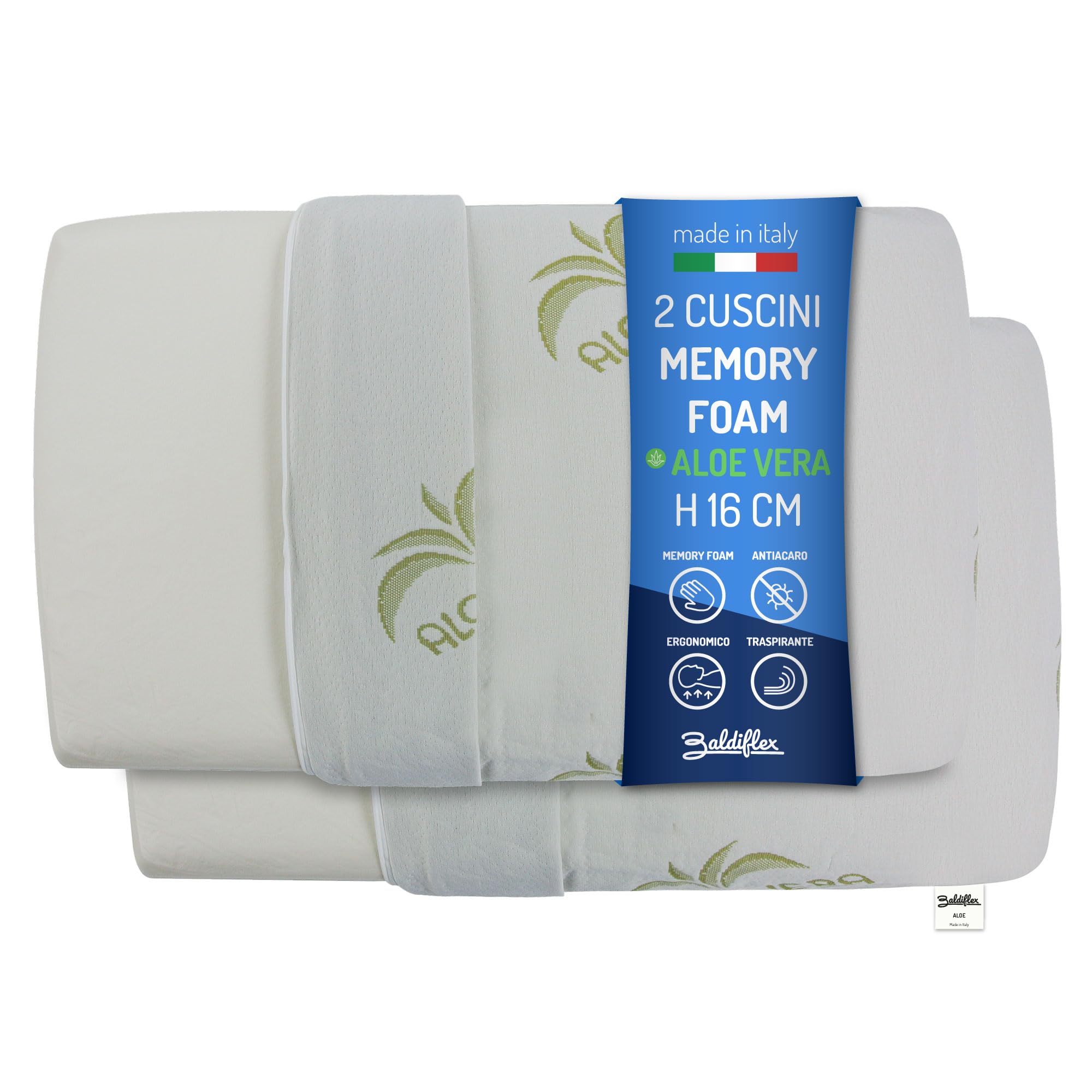 Baldiflex, Para poduszek, pianka memory Foam, Aloe Vera, wysokość 16 cm