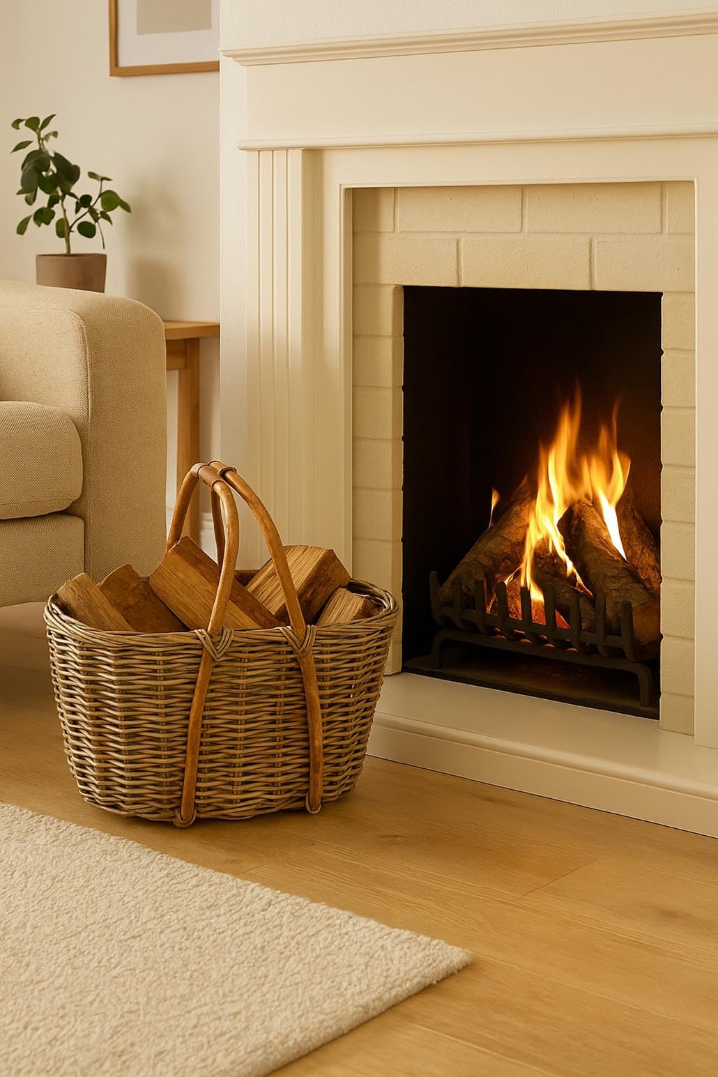 Kobolo Holztrage Holzkorb für Kaminholz Rattan kubu mit Jutestoff