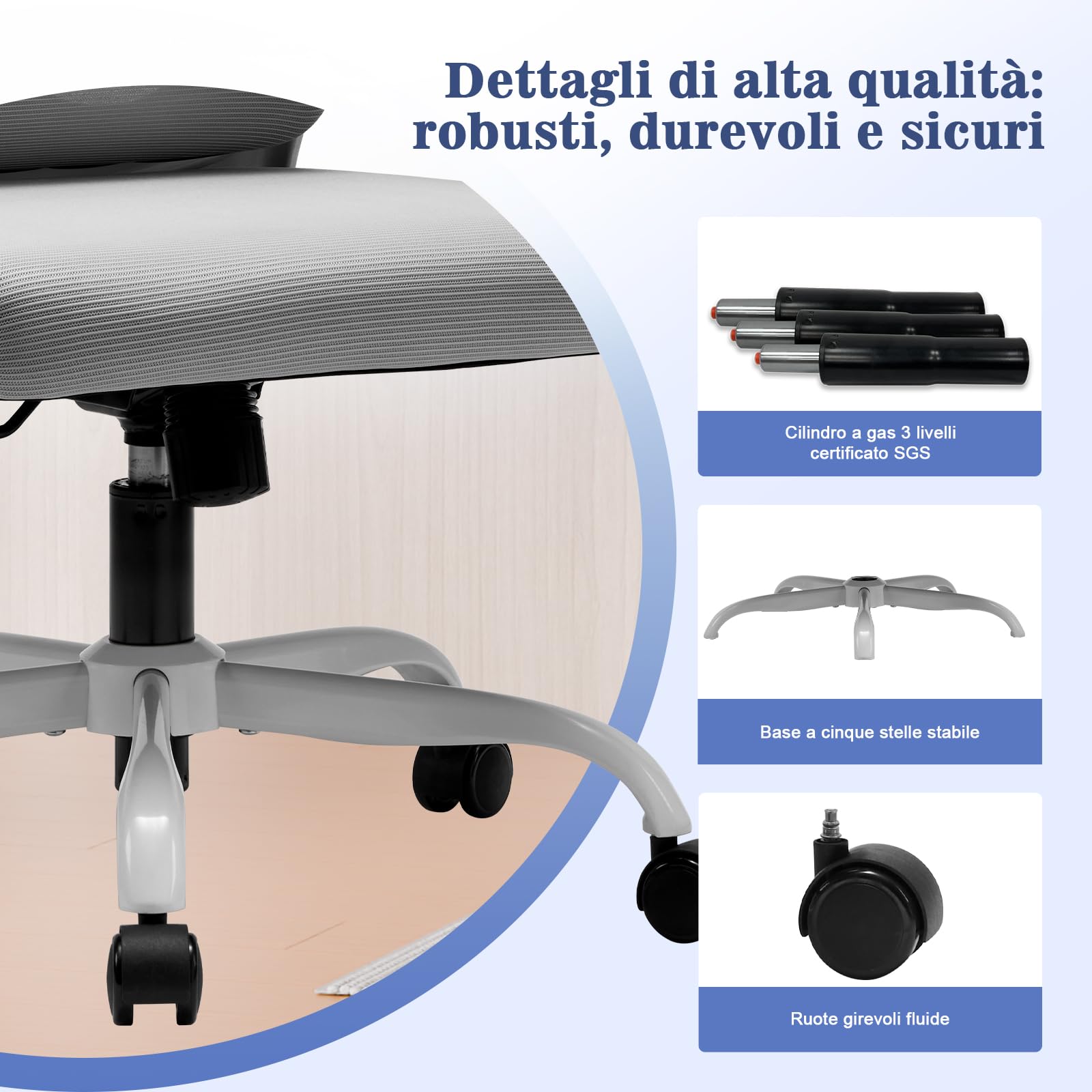 Magic Life Sedia da Ufficio Ergonomica con Schienale a Rete, Supporto Lombare Regolabile, Braccioli e Altezza Regolabili per Home Office (R5-W)