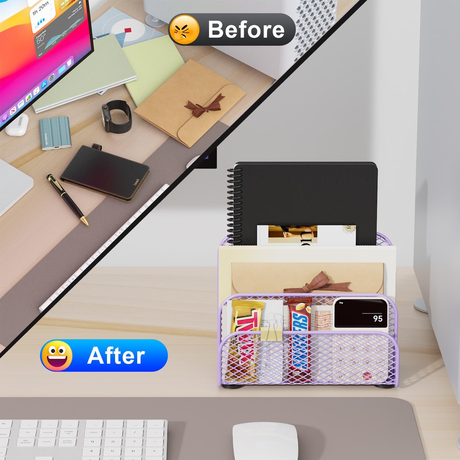 gianotter Dual Monitor Stand Riser + Mail Organizer Countertop (Purple)