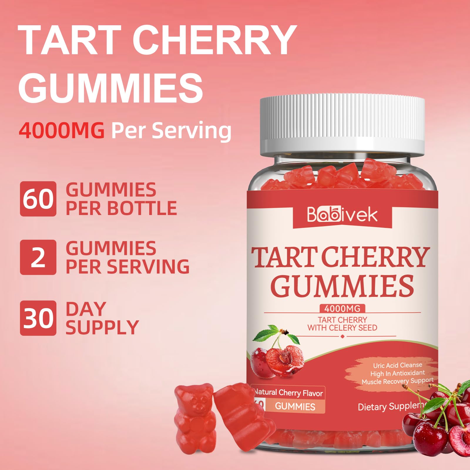 Tart Cherry Gummies with Celery Seed Extract 4000mg, 60 Gummies — Amazon image 4