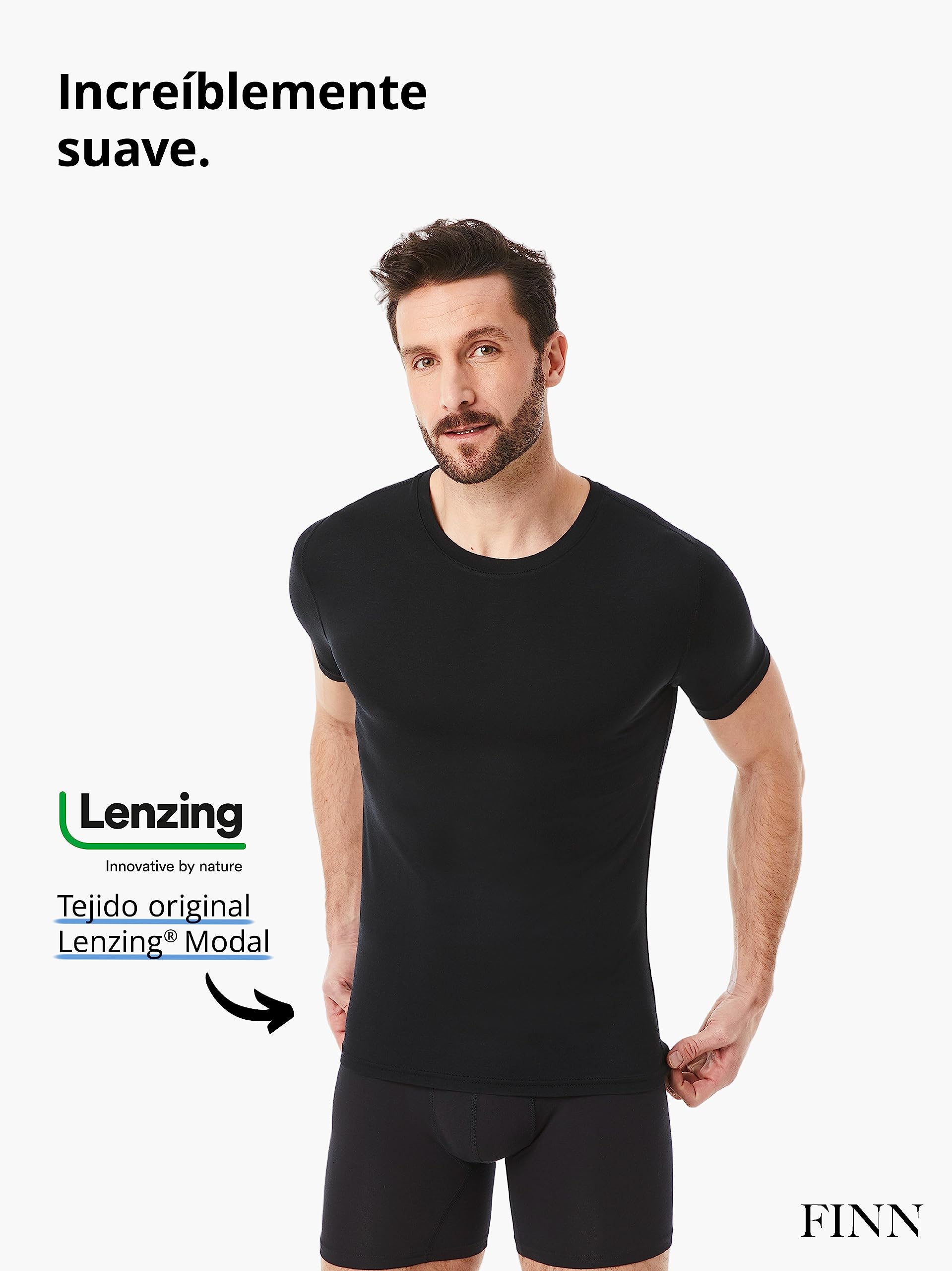 FINN Camiseta Interior Business para Hombres de Manga Corta con Cuello Redondo - Camiseta Interior de Tejido Original Lenzing® Modal - el T-Shirt Debajo de Camisas y Trajes