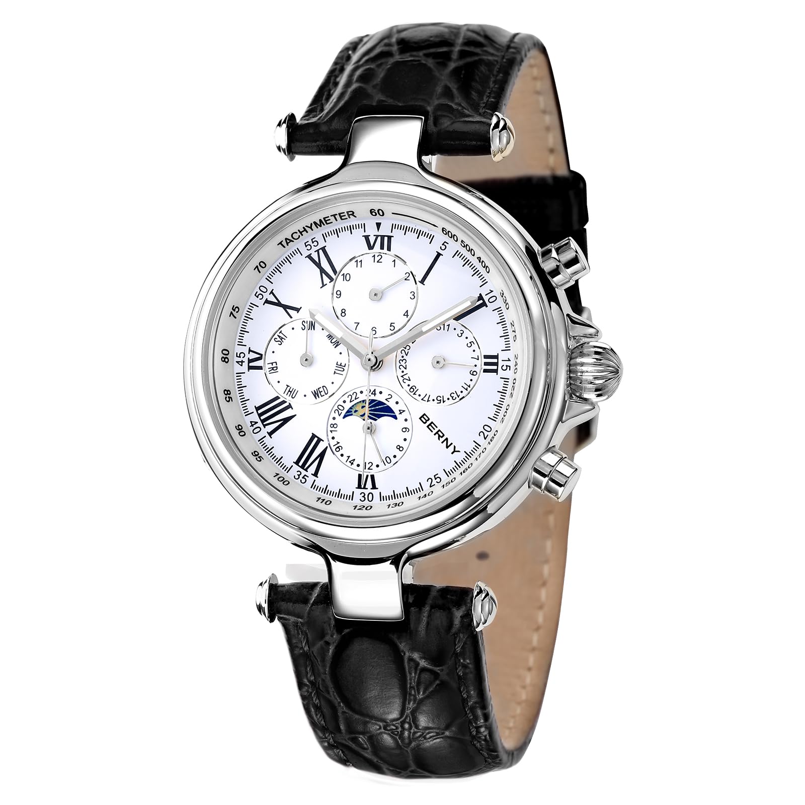 BERNY Uomo Orologio Automatico Orologio da Polso Meccanico 5ATM Impermeabile Uomo Dress Watches Carica Manuale Orologio Calendario Apertura Sunray Dail