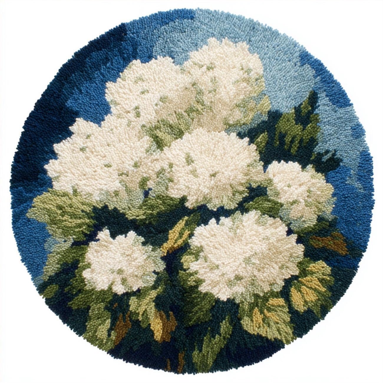 Kitquiver Latch Hook Rug Kits White Hydrangea 60x60cm