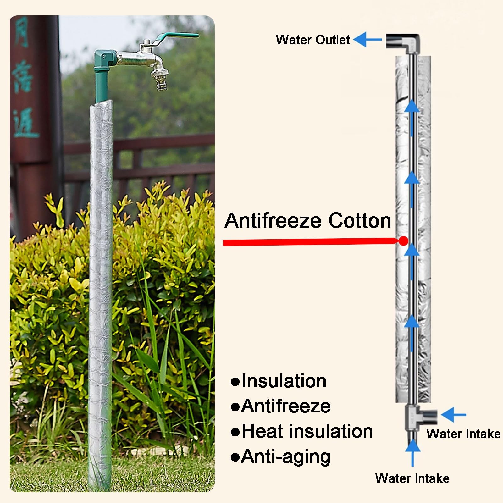 Colonne d'eau extérieure autoportante, Robinet antigel en Acier Inoxydable 304 pour arrosage et Irrigation du Jardin, 60 cm/24 po, Design Noir Durable