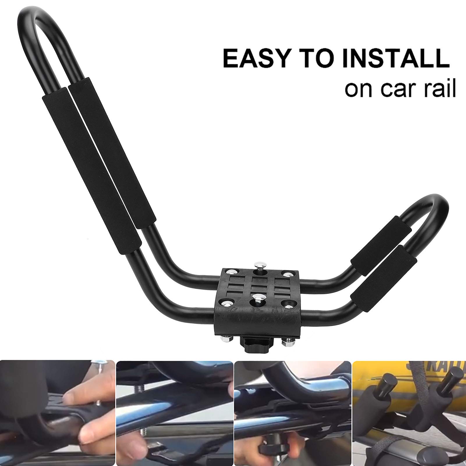 Kayak Rack Canoe Carrier Heavy Duty Sturdy Alloy Auto Schienenhalterhalter mit Anti -Scratch -Pads für einen Sitz Zwei Sitzkajaks Transportzubehör Schwarze 100 kg Ladekapazität