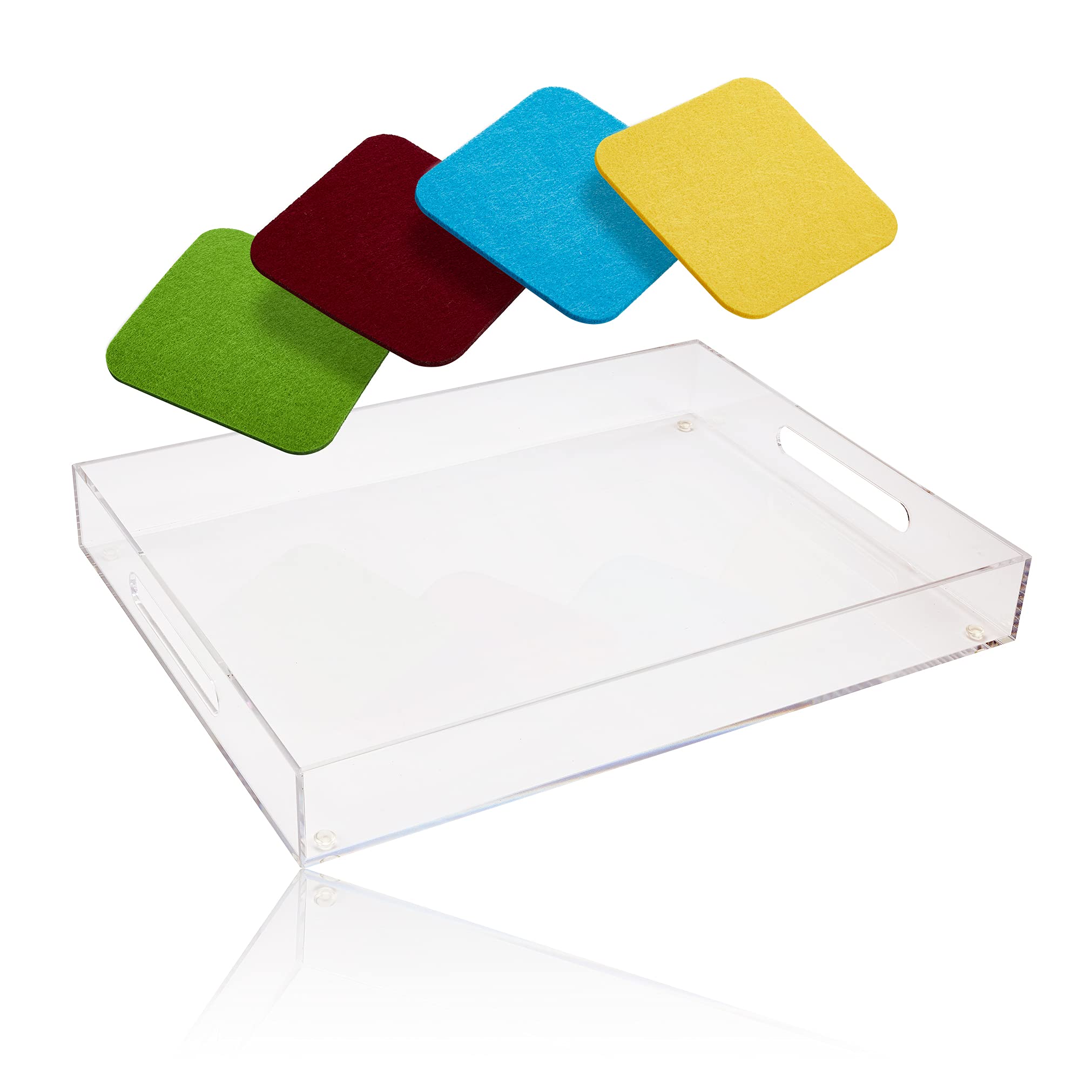 Spare Clear Acrylic Tray – 12x16 Inch Serving Tray Organiser for The countertop Coffee Table Acrylic Bed Tray with Handles with 4 Washable Coasters Included 12x16x2 inch V MaK V MaK