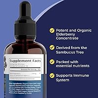 Vista 3 de Organic Elderberry Syrup, 60 Day Supply, Black Liquid Drops for Immune Support, Sambucus Elderberry Syrup - Liquid Extract Drops for Kids & Adults