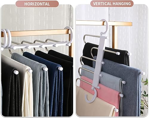 Miniatura 3 de Hong Feng - Perchas de 5 capas multifuncionales para pantalones faldas bufandas antideslizante ahorro de espacio organizador de almacenamiento