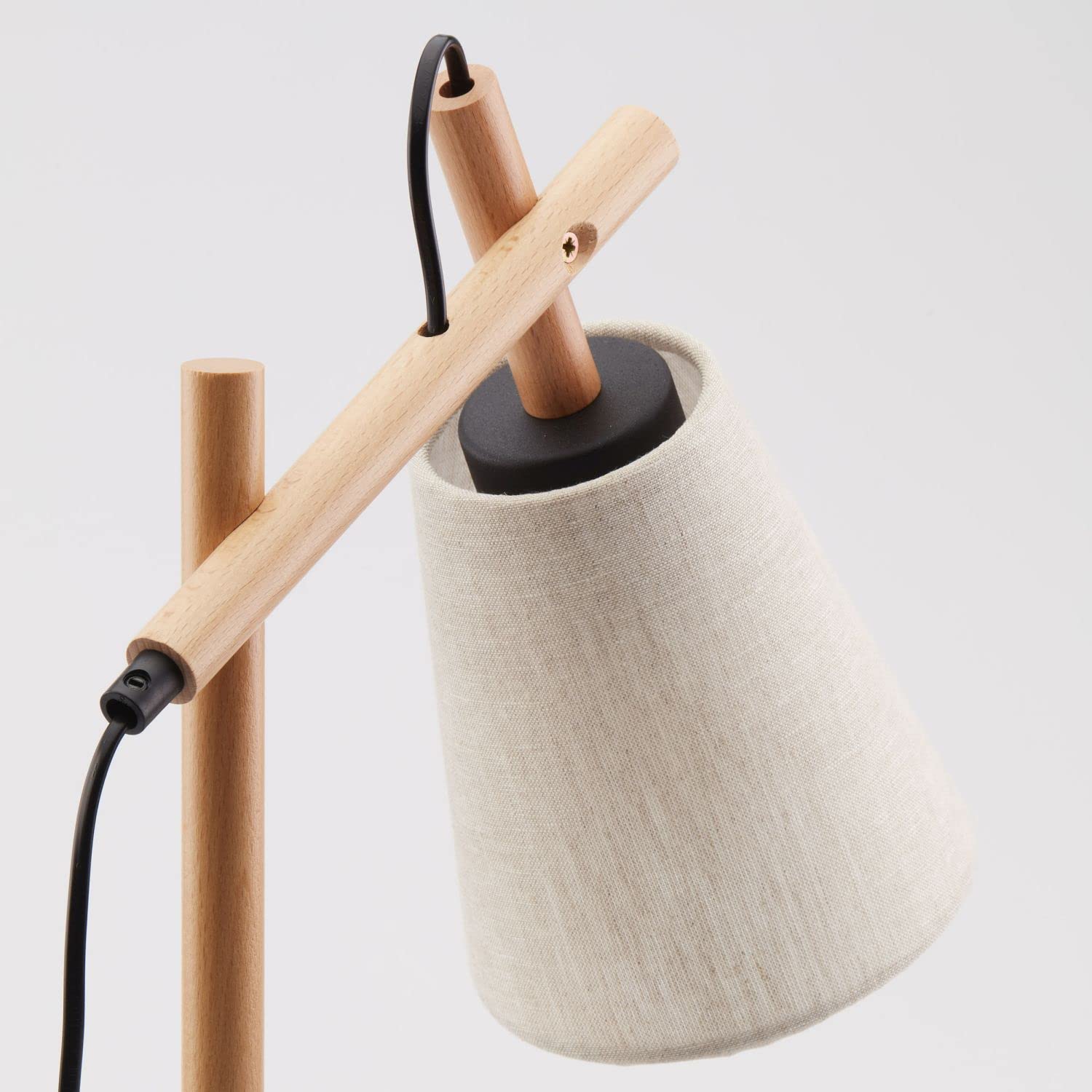 Lampada da tavolo VAIO in legno e lino grigio-marrone E27 interruttore su cavo A: 46cm camera da letto soggiorno comodino lampada da tavolo lampada da interno ufficio