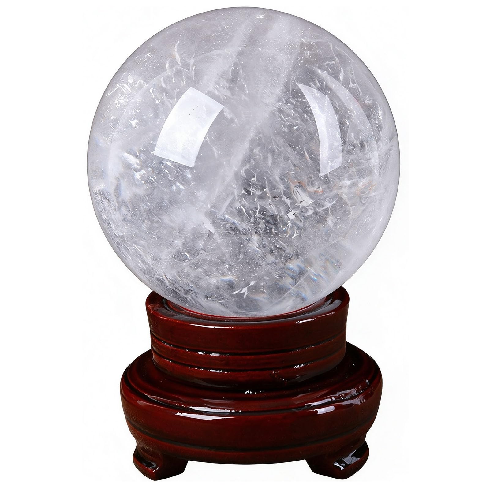 Bolas meditación para brujería, bola cristal cuarzo transparente natural | Decoración del hogar Feng Shui con soporte, bolas decorativas de meditación, adornos prósperos invitan a la riqueza