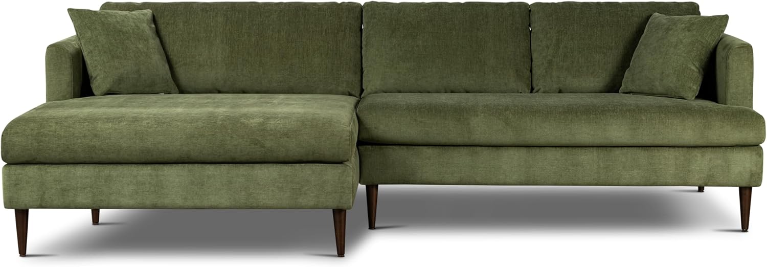 POLY & BARK 108" Lucerne Left-Facing Sectional Sofa with Extra-Wide Chaise – Upholstered in Distressed Green Velvet – Deep, Relaxed Modern Design for Living Room Lounging, Hosting and Everyday Comfort
