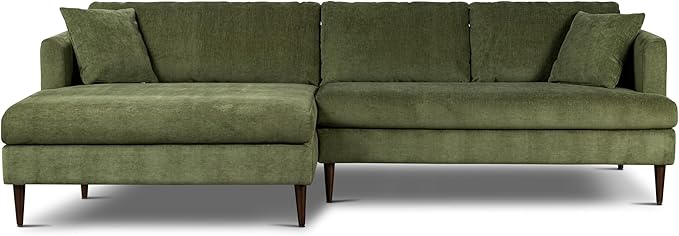 POLY & BARK 108" Lucerne Left-Facing Sectional Sofa with Extra-Wide Chaise – Upholstered in Distressed Green Velvet – Deep, Relaxed Modern Design for Living Room Lounging, Hosting and Everyday Comfort